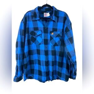 Big Bill Men’s 2XL Blue Black Buffalo Plaid Button-Up Heavy Workwear Flannel